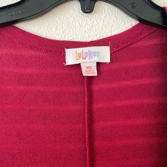 LuLaRoe Sarah Duster Cardigan Open Front Size XS Maroon Striped Pockets - Picture 4 of 9